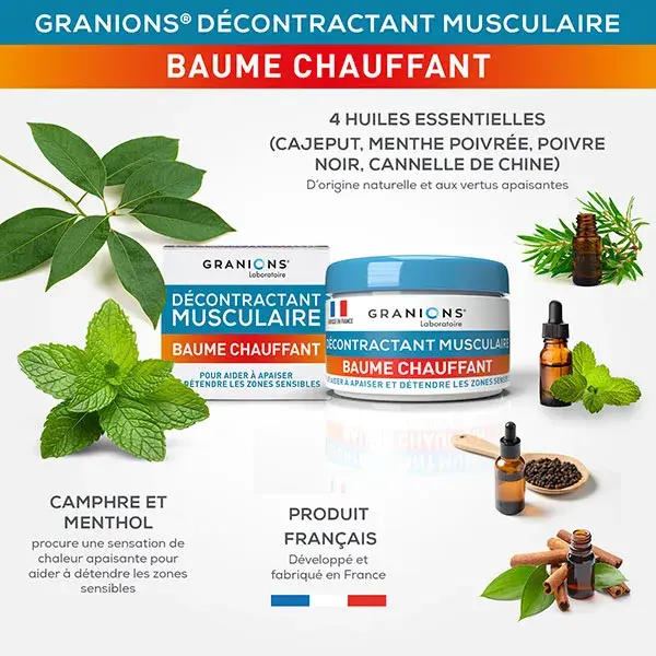 Bálsamo Aquecedor GRANIONS - Óleo Essencial - Cânfora - Relaxamento Muscular