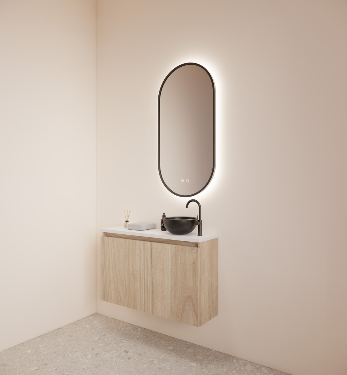 Gliss Design Echo toiletmeubel 80cm kastanje met toppaneel wit mat