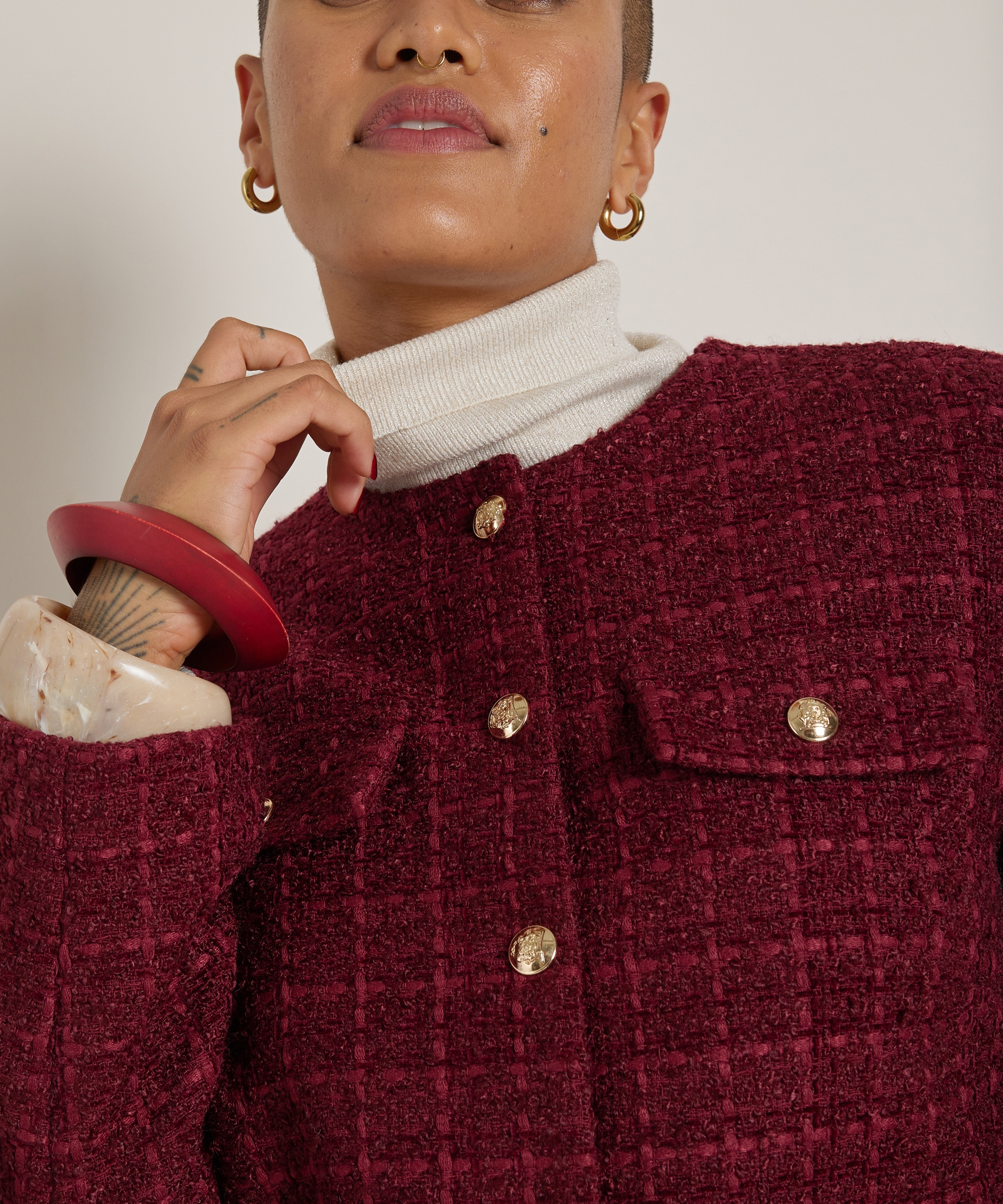 tweed blazer kort met knopen