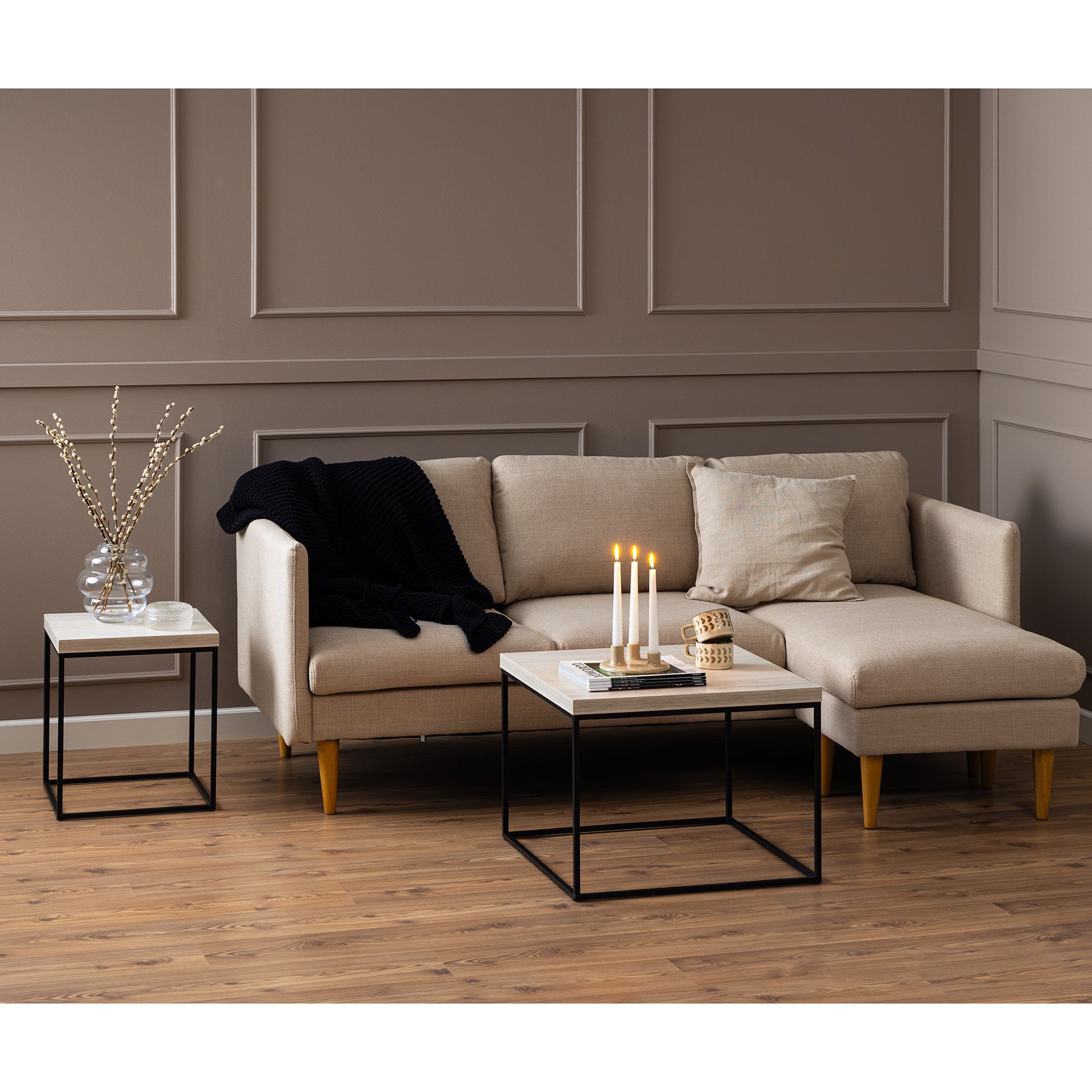 Couchtisch BAROSSA - beige - schwarz matt - 40 cm