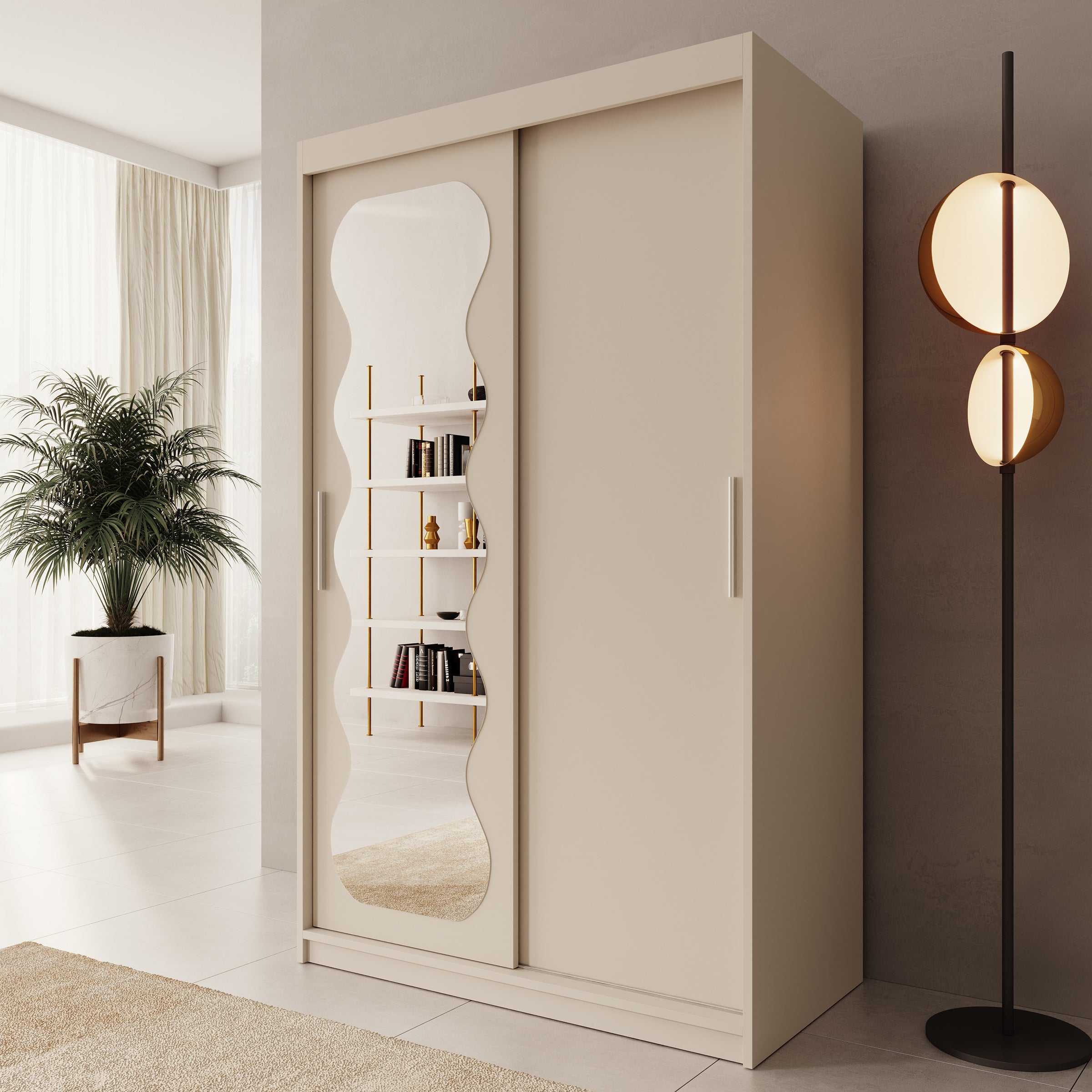 Sentoji - Kledingkast met 2 schuifdeuren - Beige - 120x62x200 cm