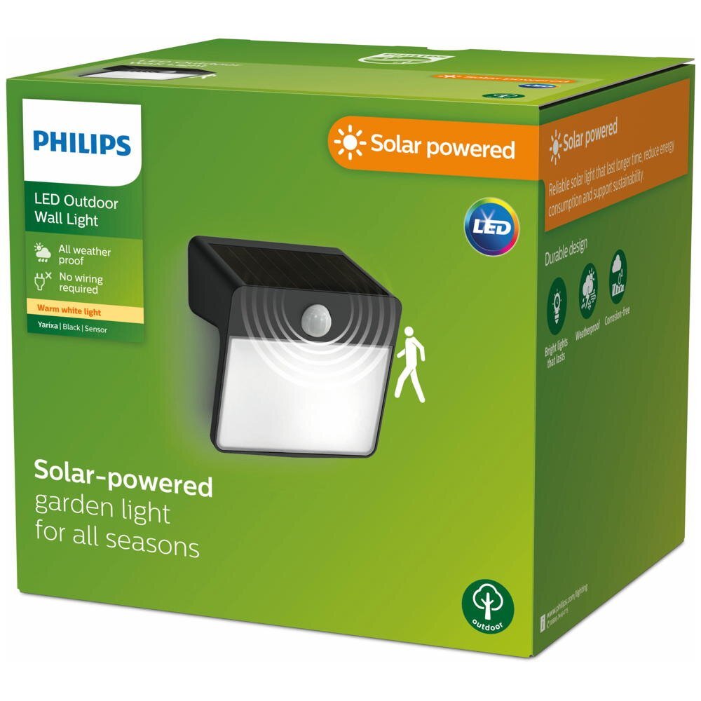 Yarixa LED-wandlamp op zonne-energie in zwart-wit, 2,2 W, 250 lm, IP44, met bewegingsmelder en schemersensor