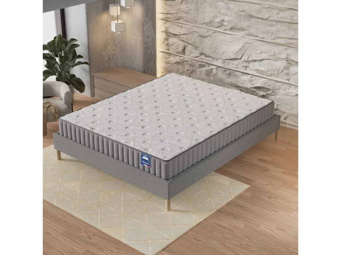 Ensemble matelas Mousse + sommier 140x200cm, Orionis 22cm d’épaisseur et sommier tissu gris