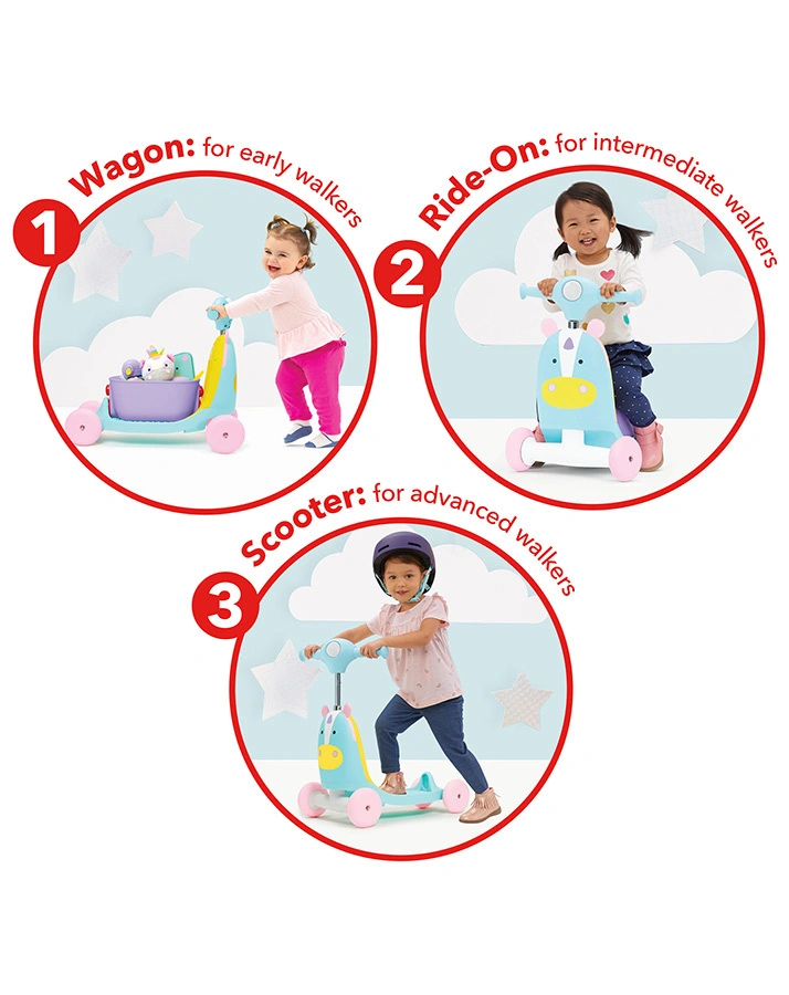 Scooter/Lauflernwagen ZOO RIDE ON 3-in-1 – EINHORN in hellblau/lila