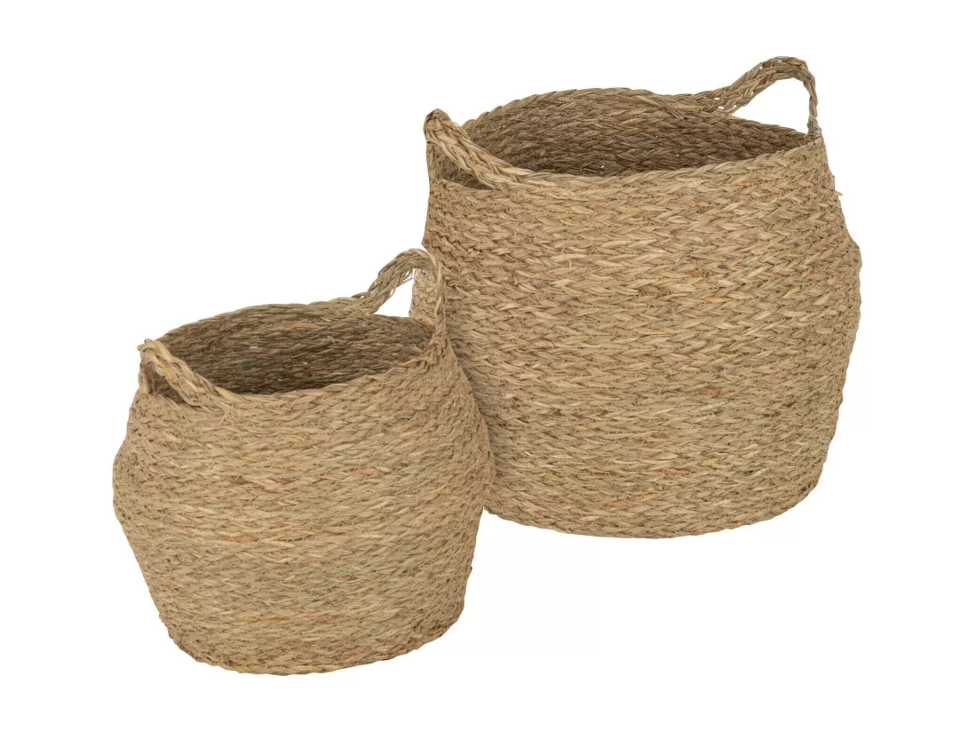 Paniers de Rangement Rebecca Mobili Parota 35x35x35 Algue Marine Marron Boho ENSEMBLE 2 pièces