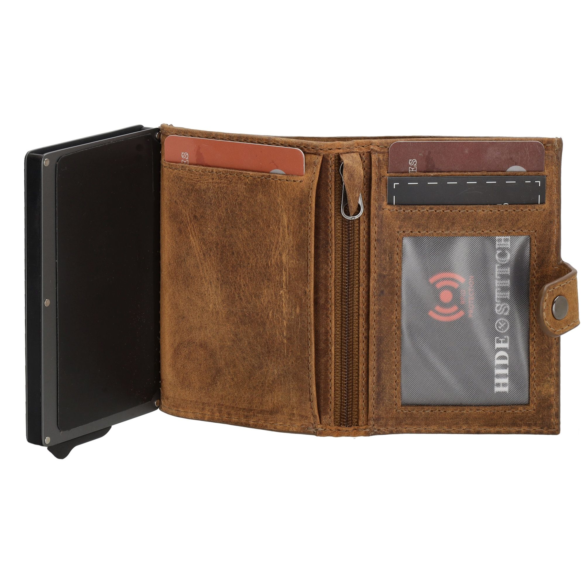 Hide & Stitches Idaho Safety Wallet S met AirTag Holder Bruin