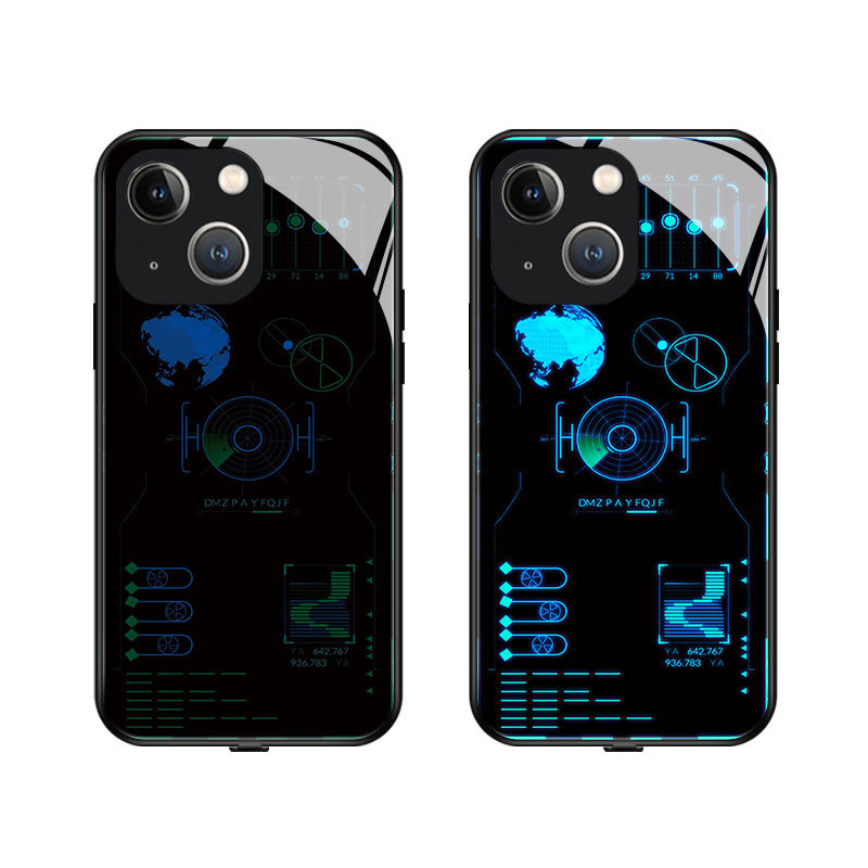 iPhone 14 Hybrid Hardcase Hülle mit TPU Bumper   LED Acryl Rückseite   Kameraschutz - Radar Design