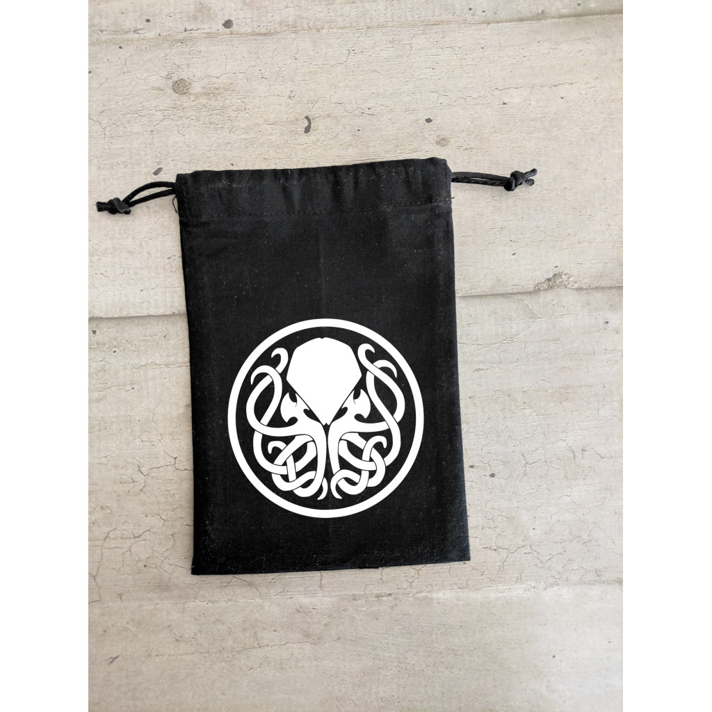 Bourse à dés noire - motif pieuvre Cthulhu blanc
