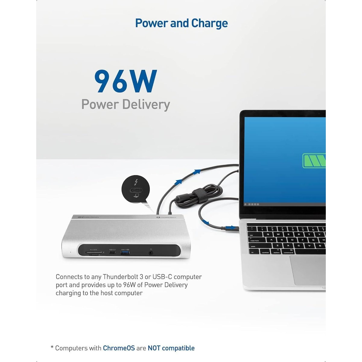 Cable Matters 14-porters Thunderbolt 3-dokkingstasjon Dual HDMI DP 4K 60Hz 5xUSB-A 3.0, 1xGIGA LAN, 1xUSB-C 3.1, 1xUSB-A 3.1, 2xSD/MicroSD, 2xAudio