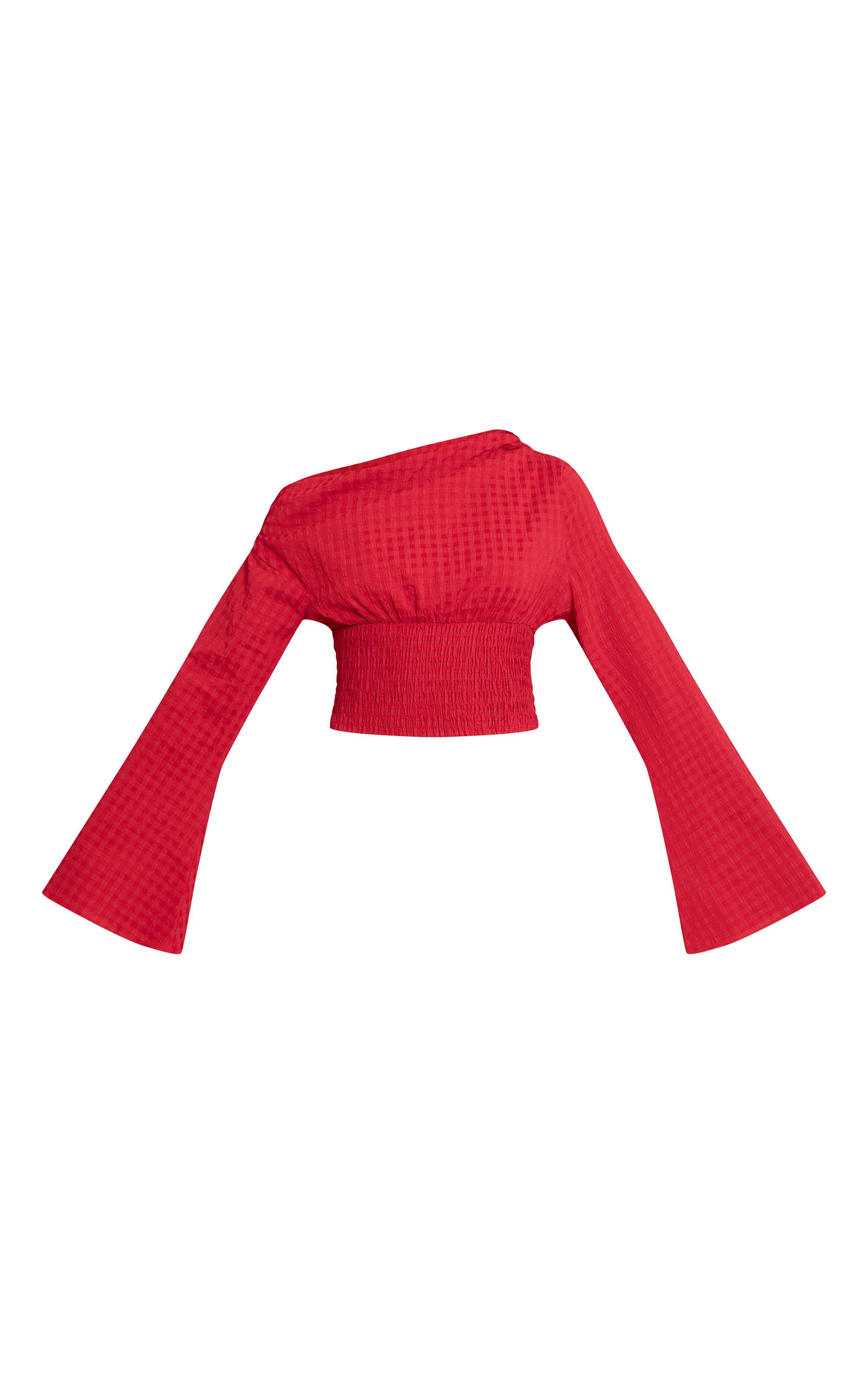 Rouge Haut À Détail Froncé Asymétrique