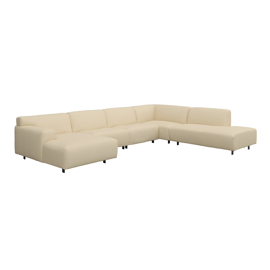 Vesta U-sofa Sjeselong venstre, 3-seter og åpen ende høyre. Big hjørnemodul, Tekstil Gianni Cream, sort metallben 10 cm, Comfort CM