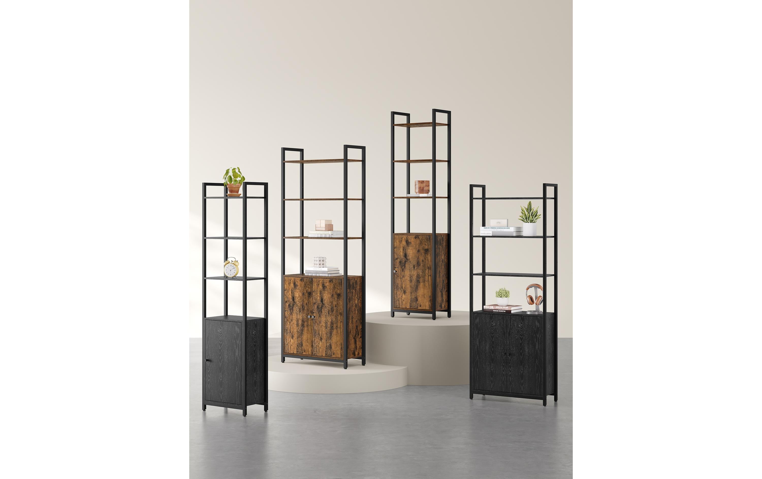 Regal mit 4 Ablagen 60 cm x 159.5 cm, Braun/SchwarzBücherregal