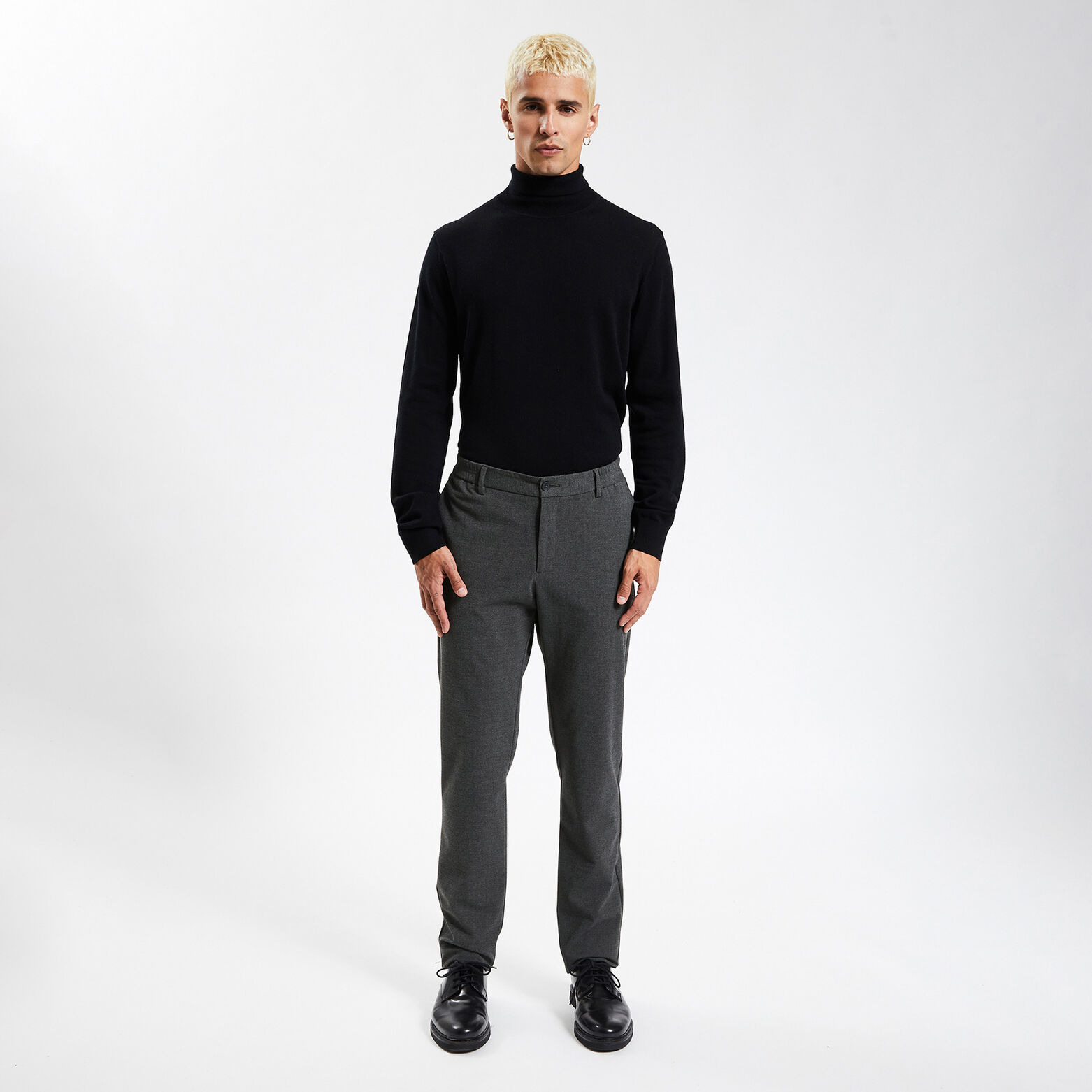 Pantalon slim chino bi stretch taille élastiquée Gris foncé