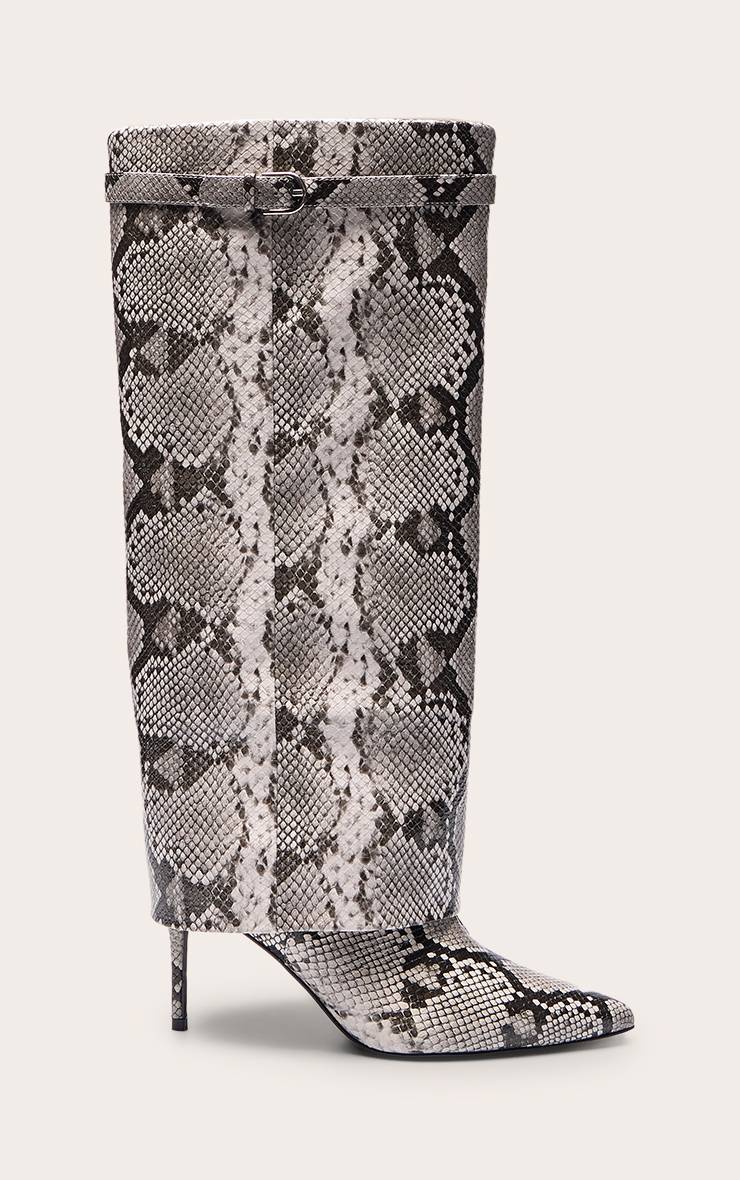 Gris Botte Haute À Talon Effet Synthétique Avec Revers