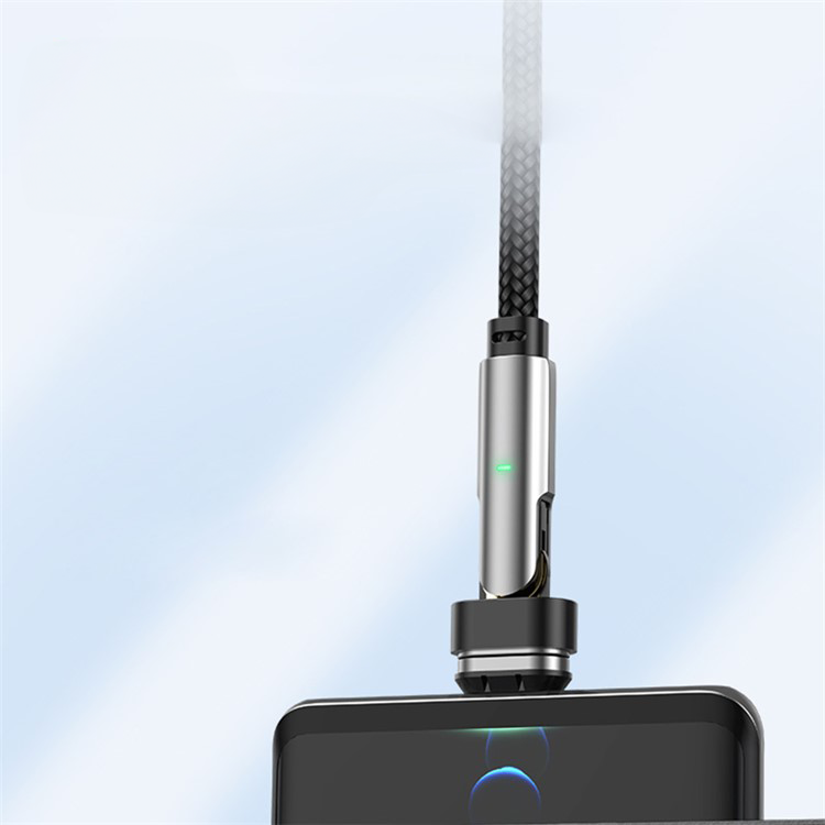 (1m) 100W 2in1 USB C auf USB C / Lightning Ladekabel Magnetisches 180° Nylon Datenkabel mit LED - Schwarz