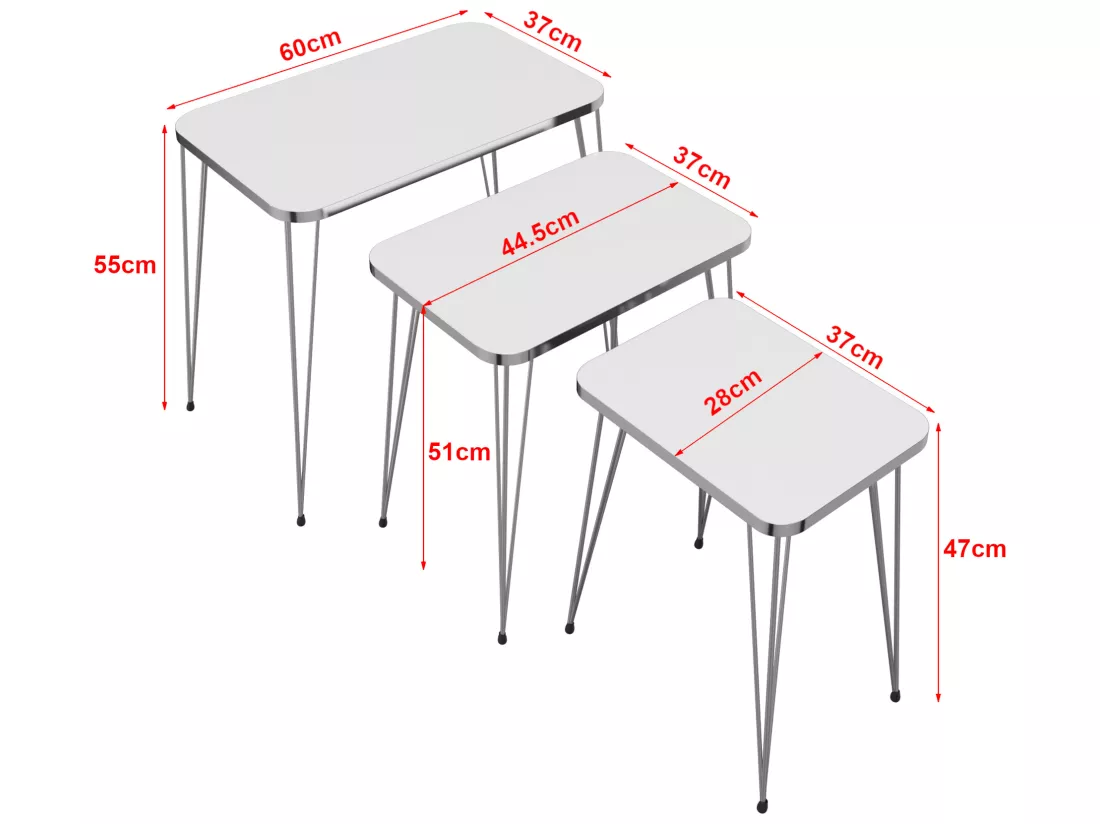Set de 3 tables d'appoint Rudkøbing rectangulaires gigognes blanc argent [en.casa]