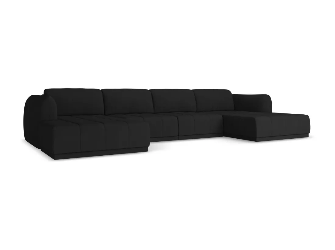 Canapé d'angle panoramique en tissu chenille - noir - HOKU