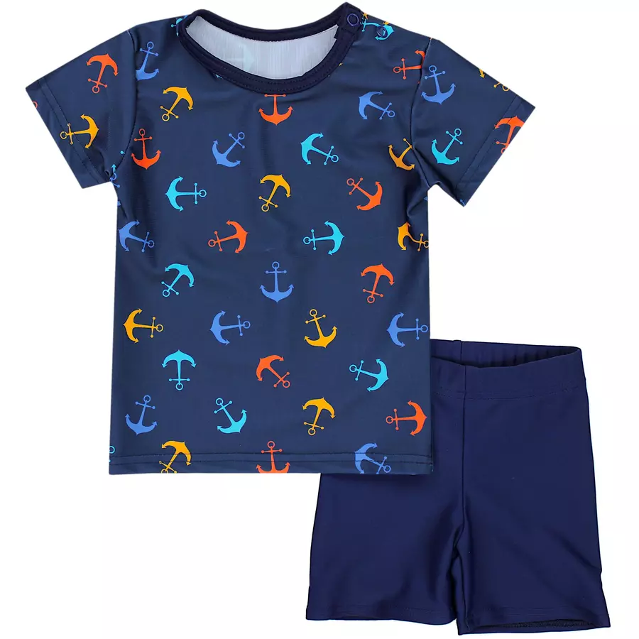 Aquarti Baby Jungen Bade-Set Zweiteiliger Badeanzug T-Shirt Hose blauorange