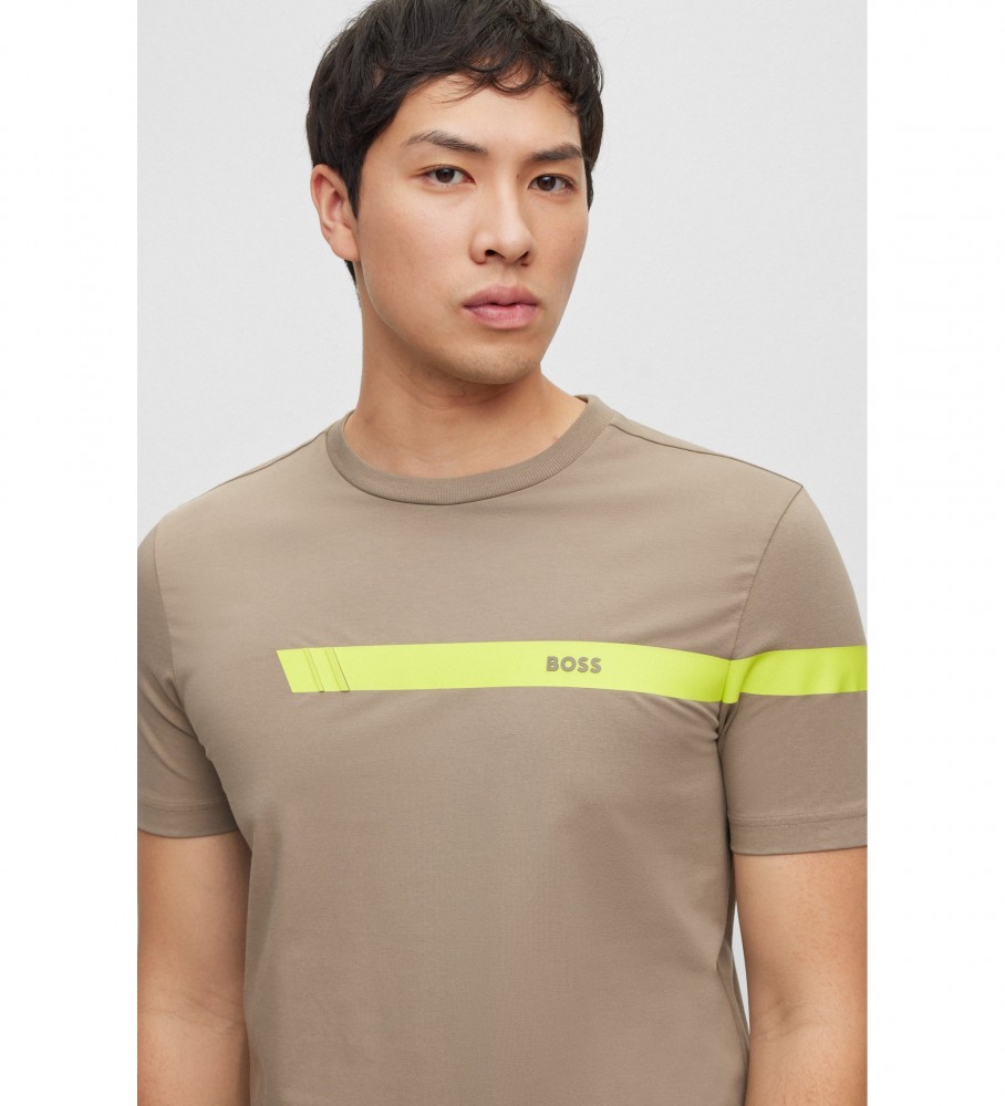 Camiseta BOSS com logo listrado marrom