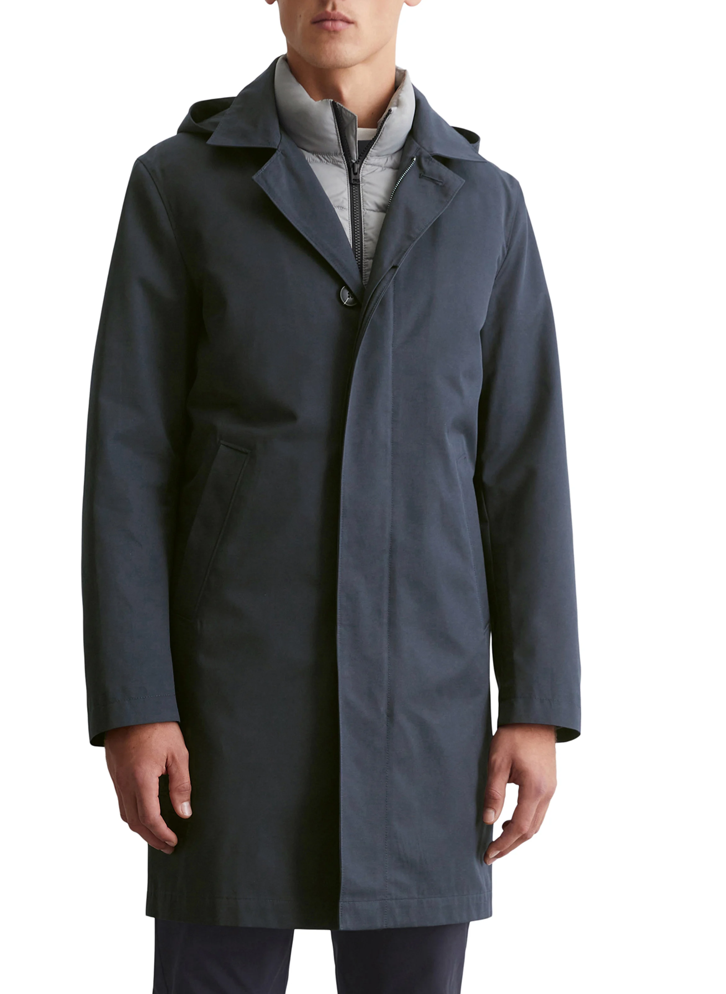 Manteau boutonné à capuche amovible | Bleu