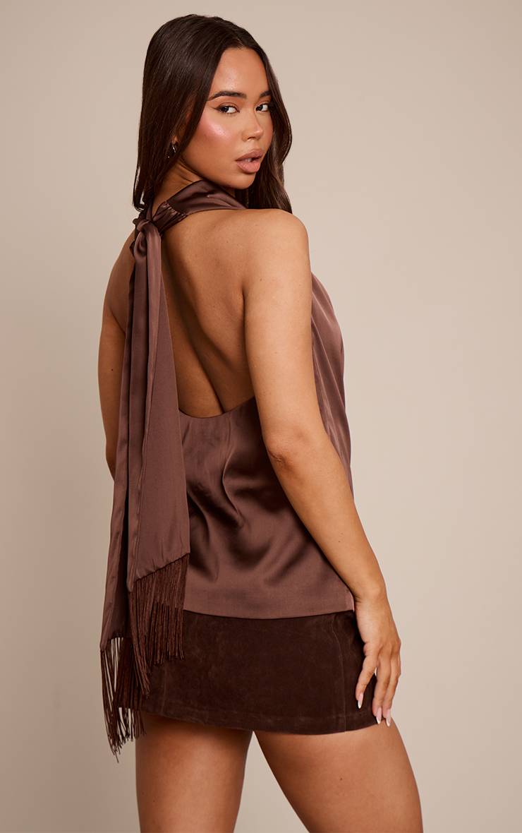 Chocolat Haut En Satin À Détails De Franges