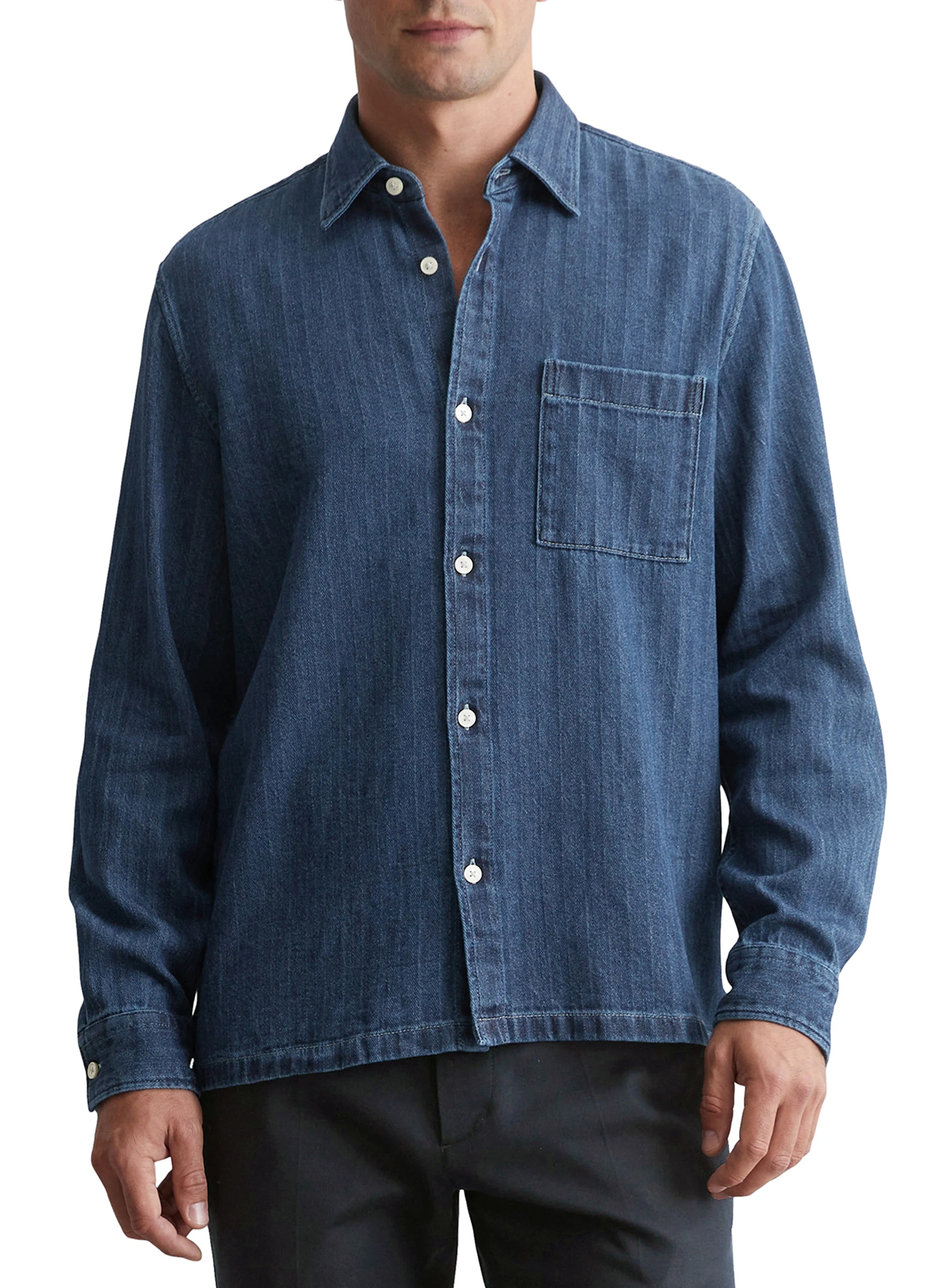 Chemise droite en coton | Bleu