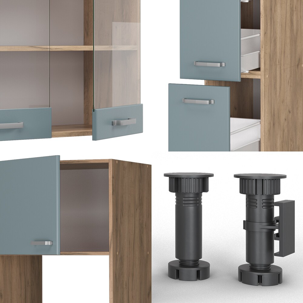 Vicco Küchenzeile R-Line Solid Eiche Blau Grau 350 cm modern Küchenschränke Küchenmöbel
