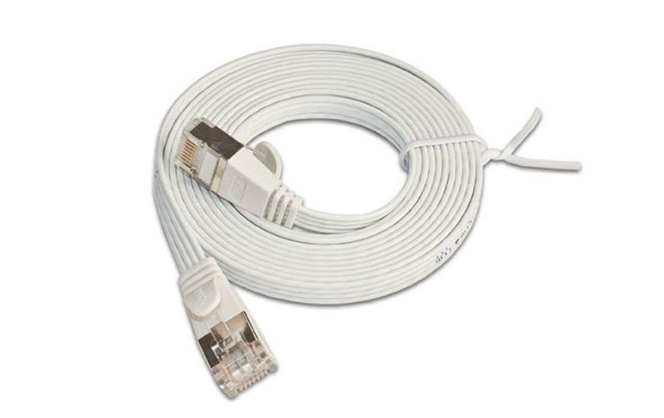 Slimpatchkabel RJ-45 - RJ-45, Cat 6, STP, 0.5 m, WeissGeschirmtes Twisted-Pair-Kabel (STP) mit Klinkenschutz