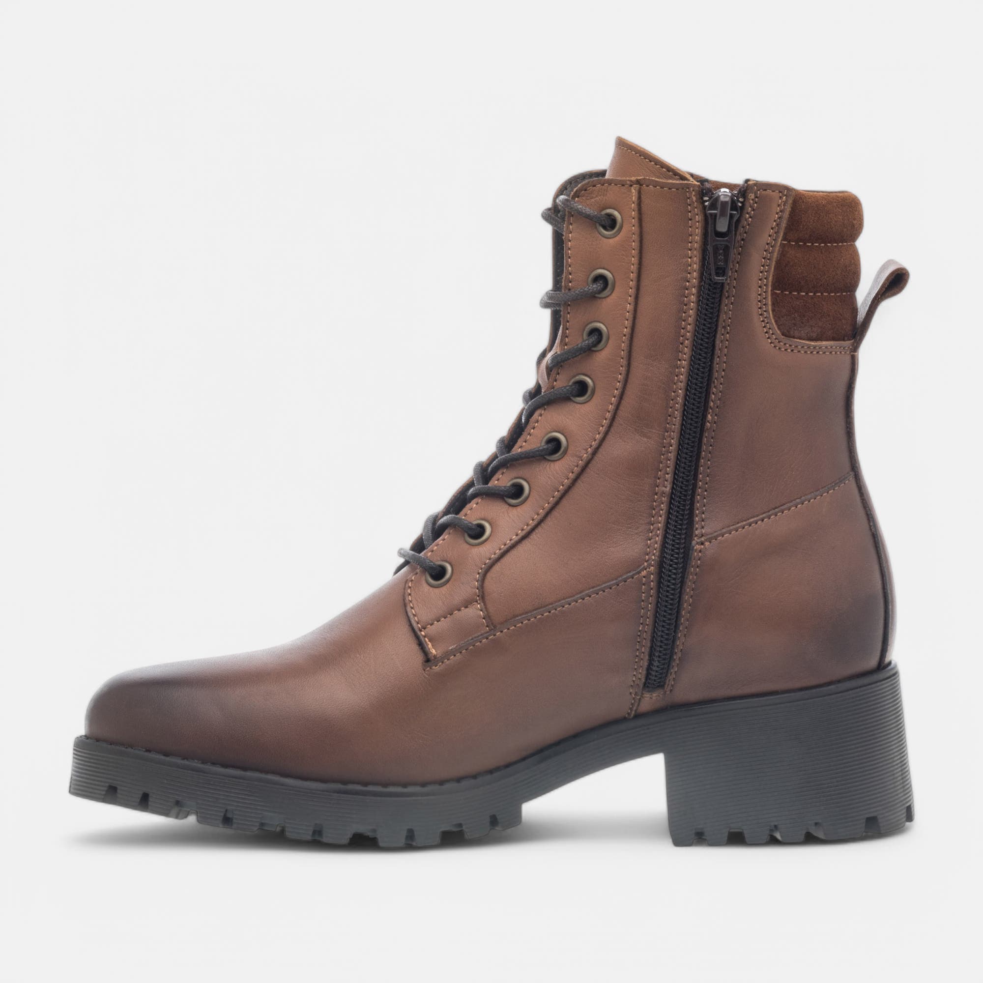 Bottines à lacets à talon Femme en cuir cognac