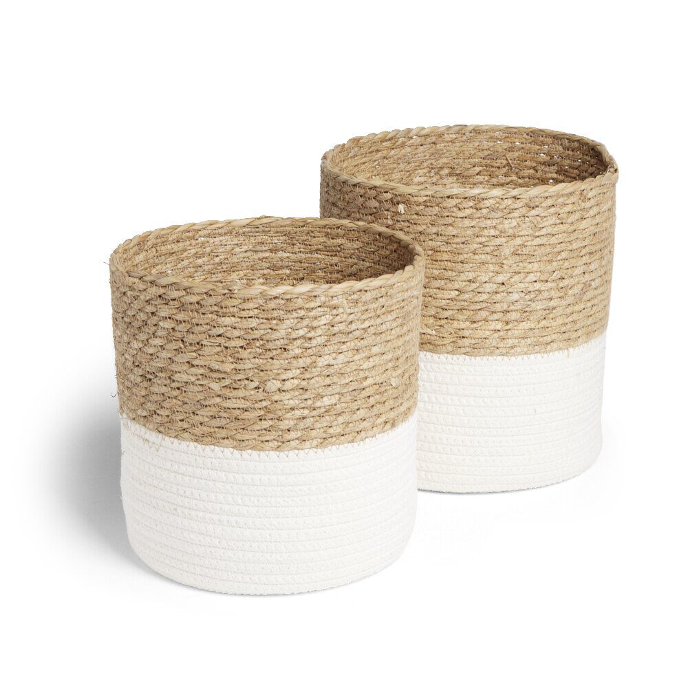 Panière naturelle jacinthe d'eau coton beige et blanc Ø19xH19cm