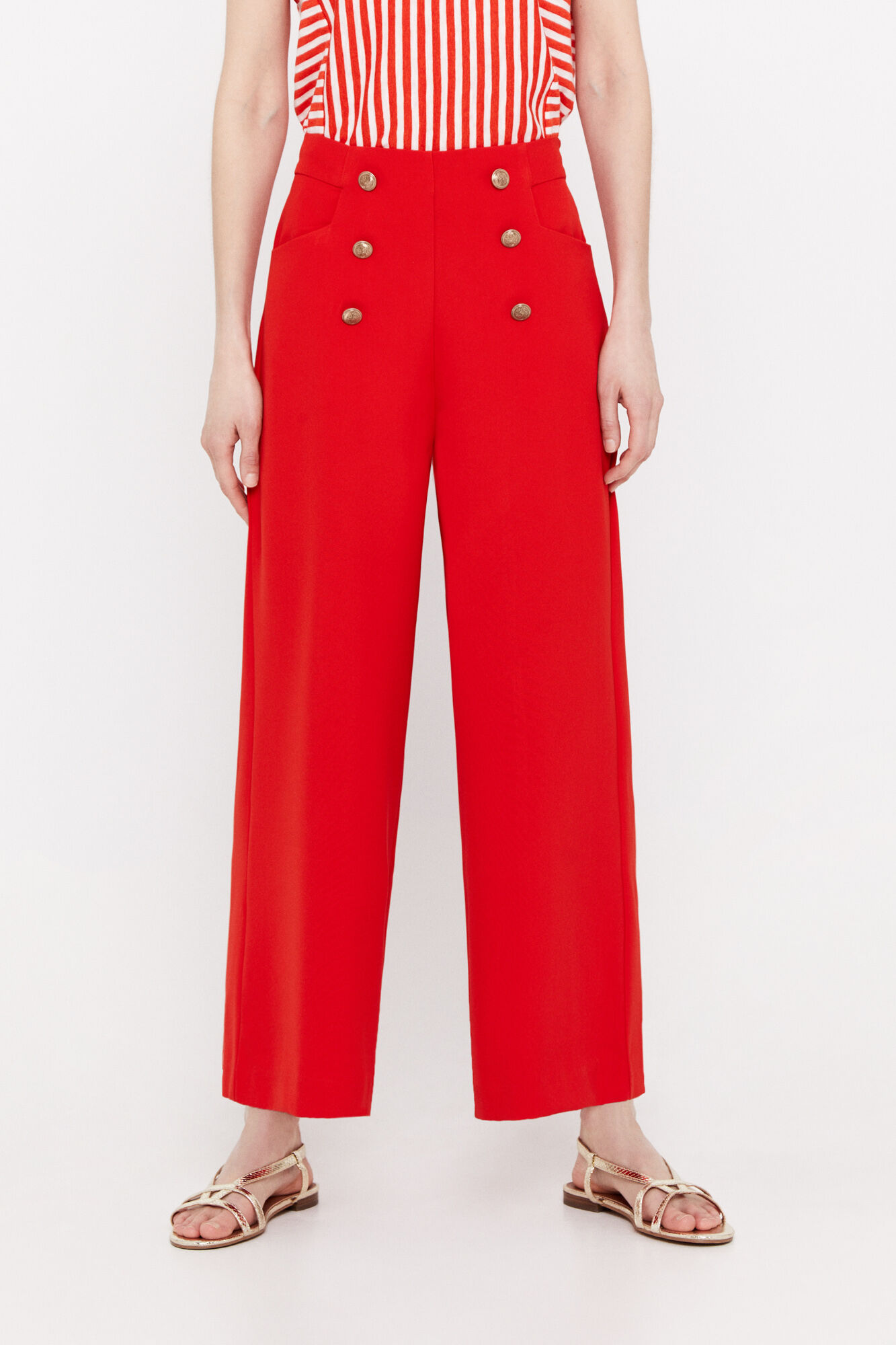 Calça cropped com botões frontais - Vermelha