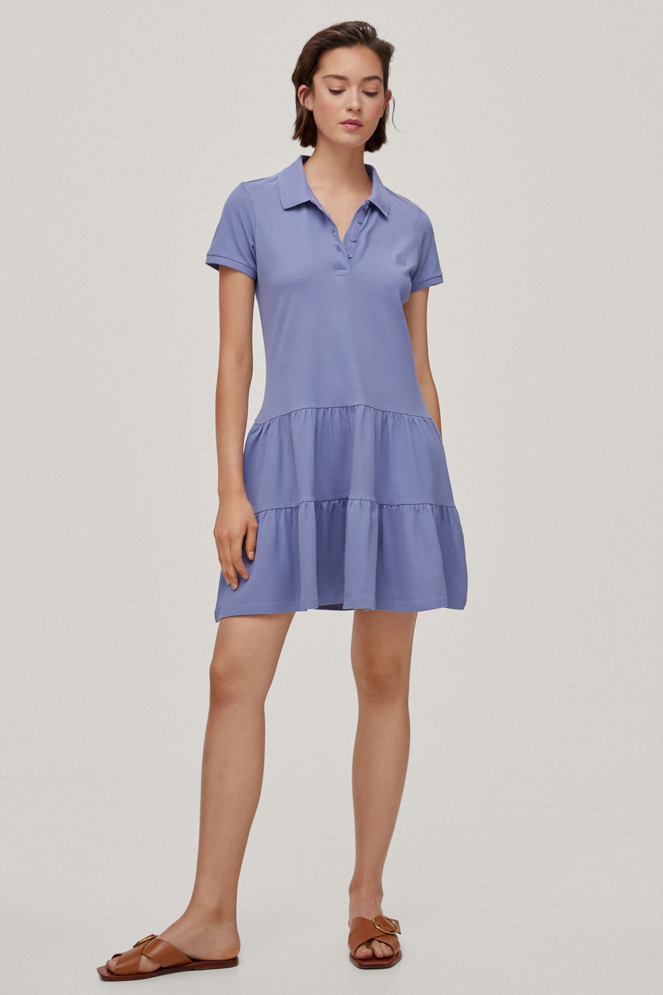 Vestido polo de manga curta com babados - Azul