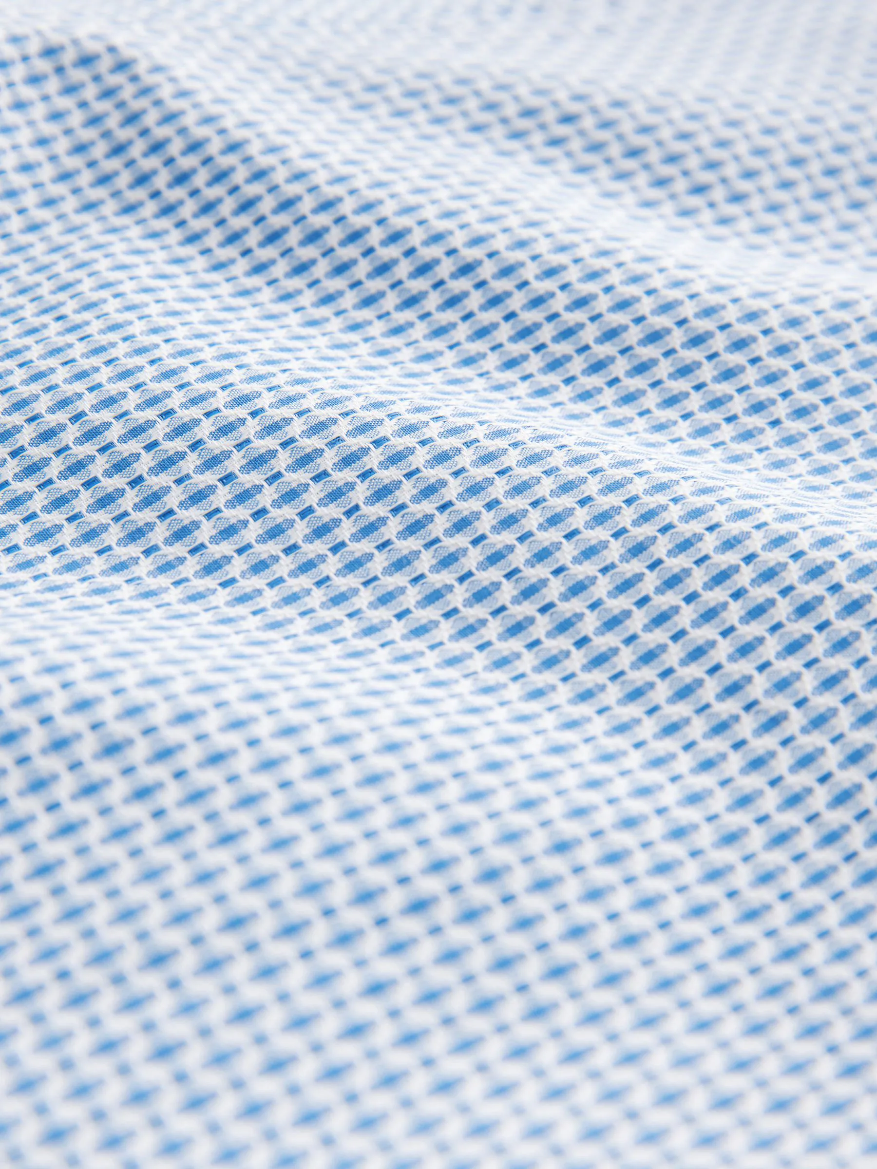 Blauw - Regular Fit Cotton Rich Trimmed Textured Korte Mouw Slim Shirt