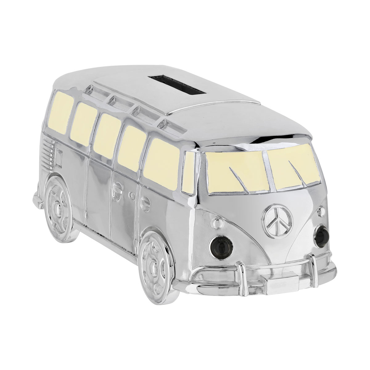 Tirelire métal blanchi d'argent mini van