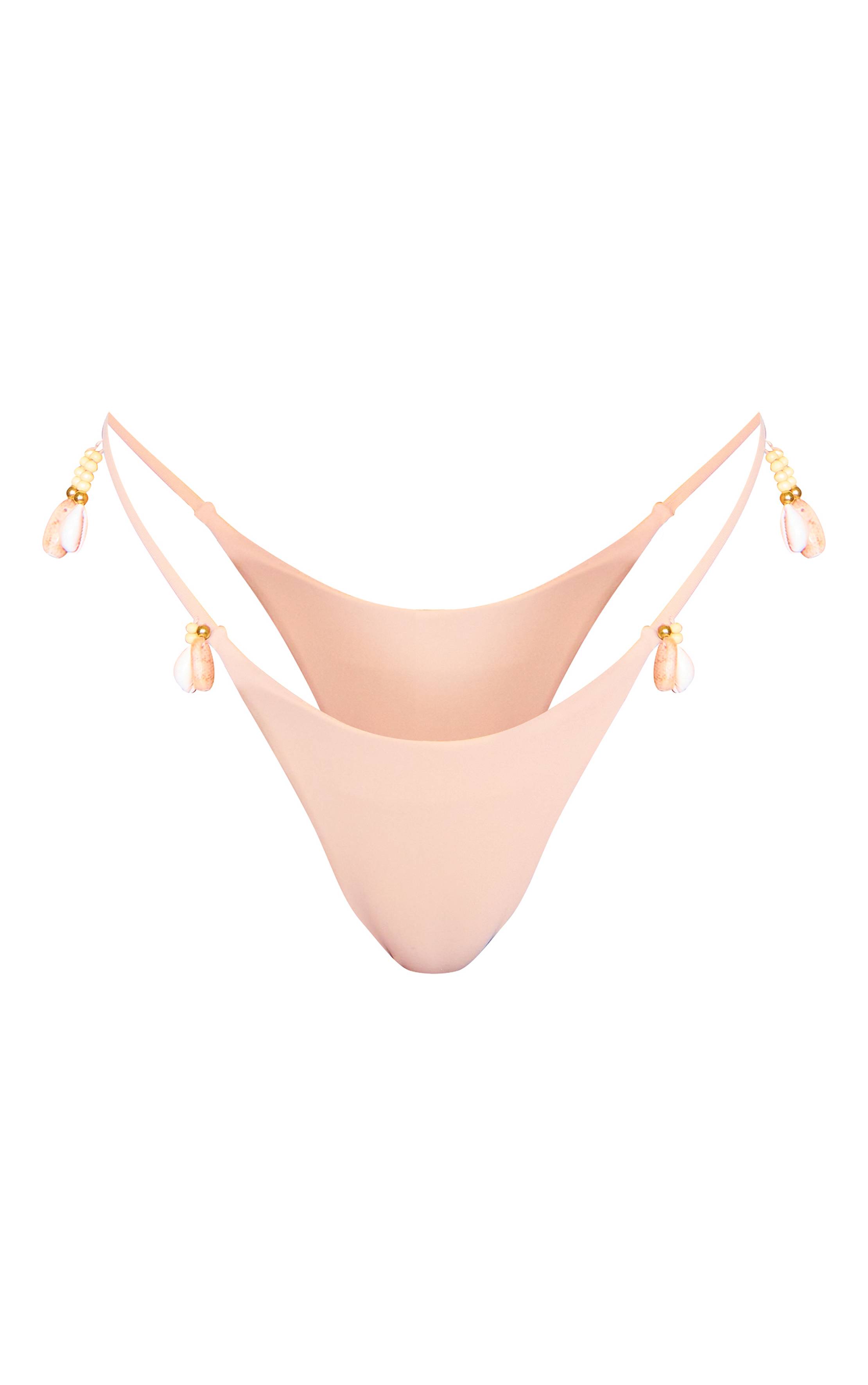 Gris Pierre Bas De Bikini À Liens Latéraux Avec Ornements Coquillages