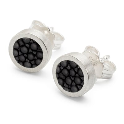 Ohrstecker Silber-Rochenleder, Schwarz