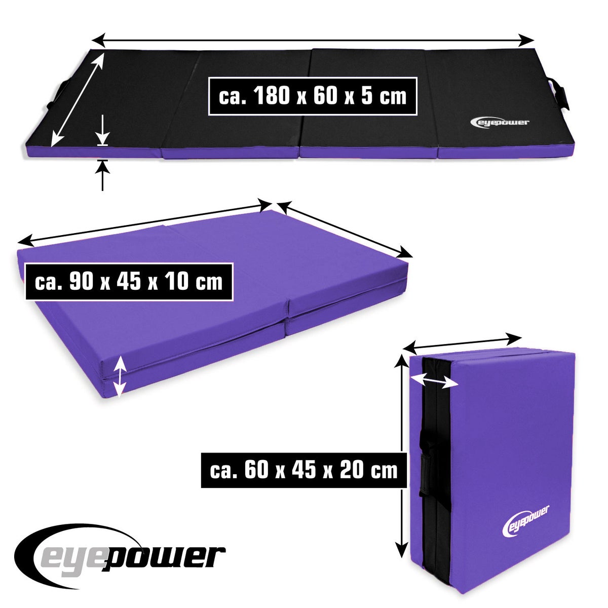 Opvouwbare gymnastiekmat 180x60 - 5 cm dikke oefenmat auberginezwart