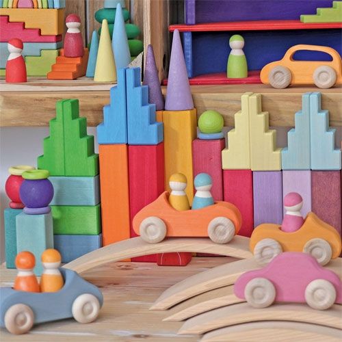 Grimm's stapelblokken trap - 12st - regenboog