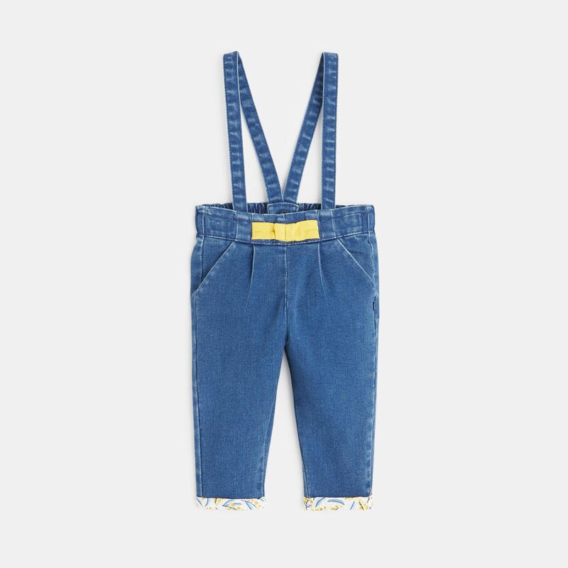 Pantalon denim à bretelles amovibles bleu bébé fille Bleu