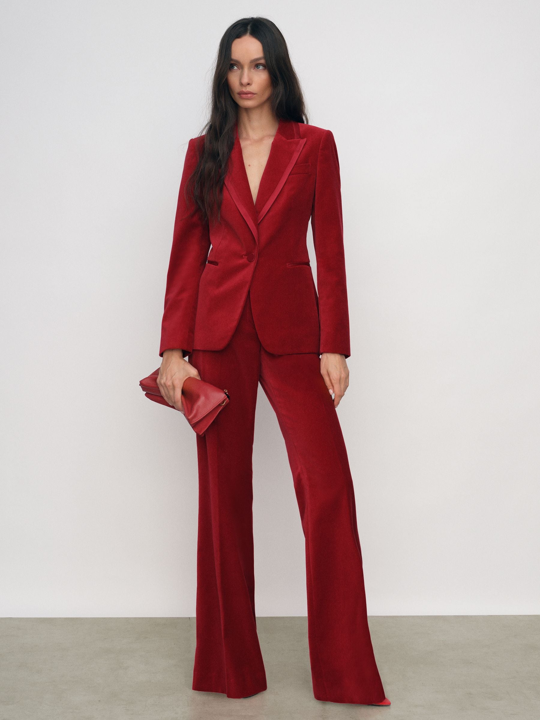 Rood - Reiss Elia - Fluwelen blazer met enkele rij knopen