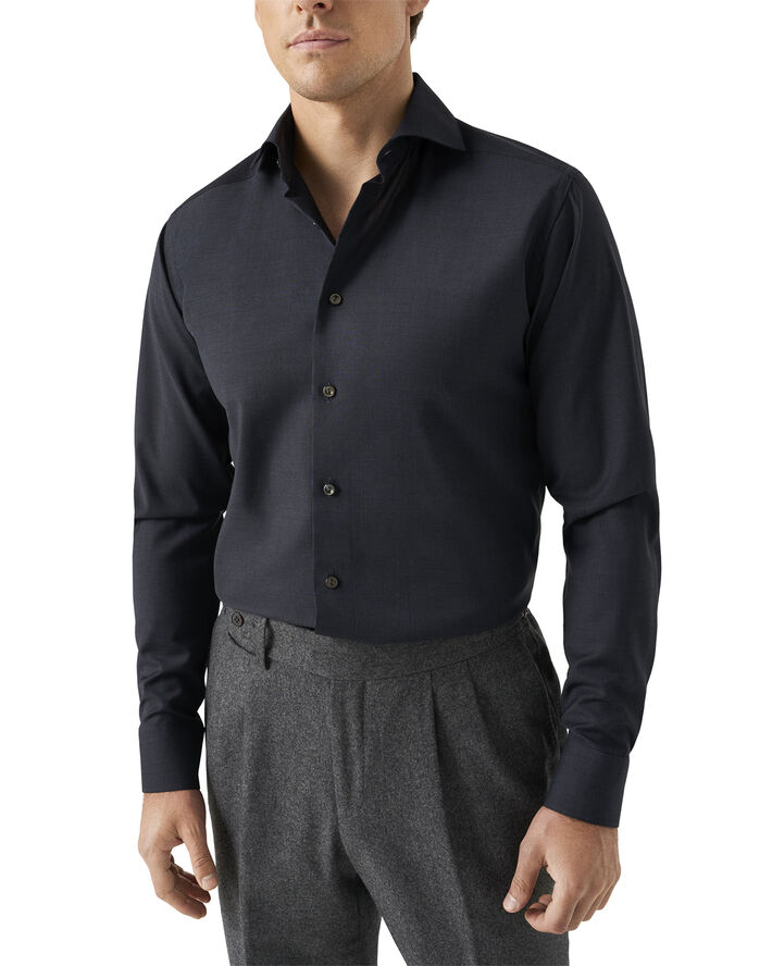 ETON Slim Fit Navy Blue Solid Merino Wool Shirt Blå