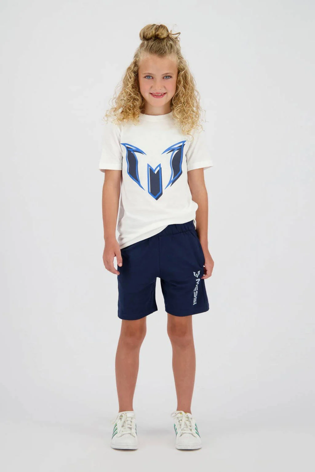 Messi T-shirt + sweatshort wit/donkerblauw