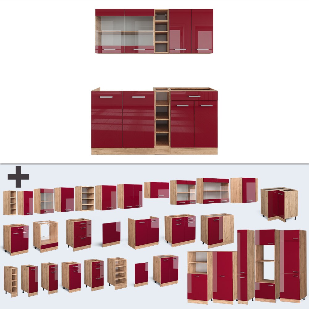 Vicco Küchenzeile Küchenblock Einbauküche R-Line Single Eiche Bordeaux Hochglanz 160 cm