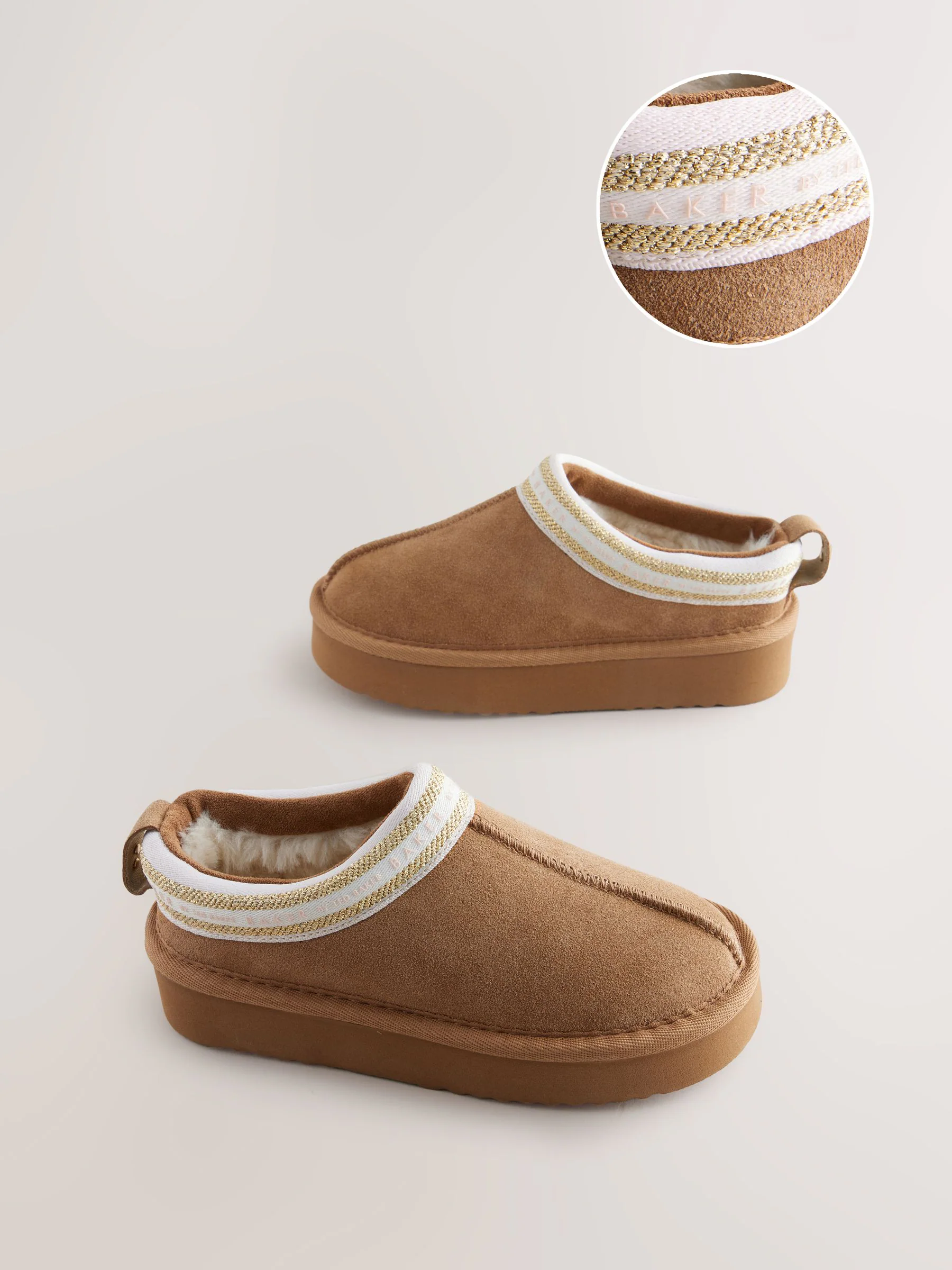 Lichtbruin - Baker by Ted Baker waterafstotende suède muilklomp-pantoffels voor meisjes