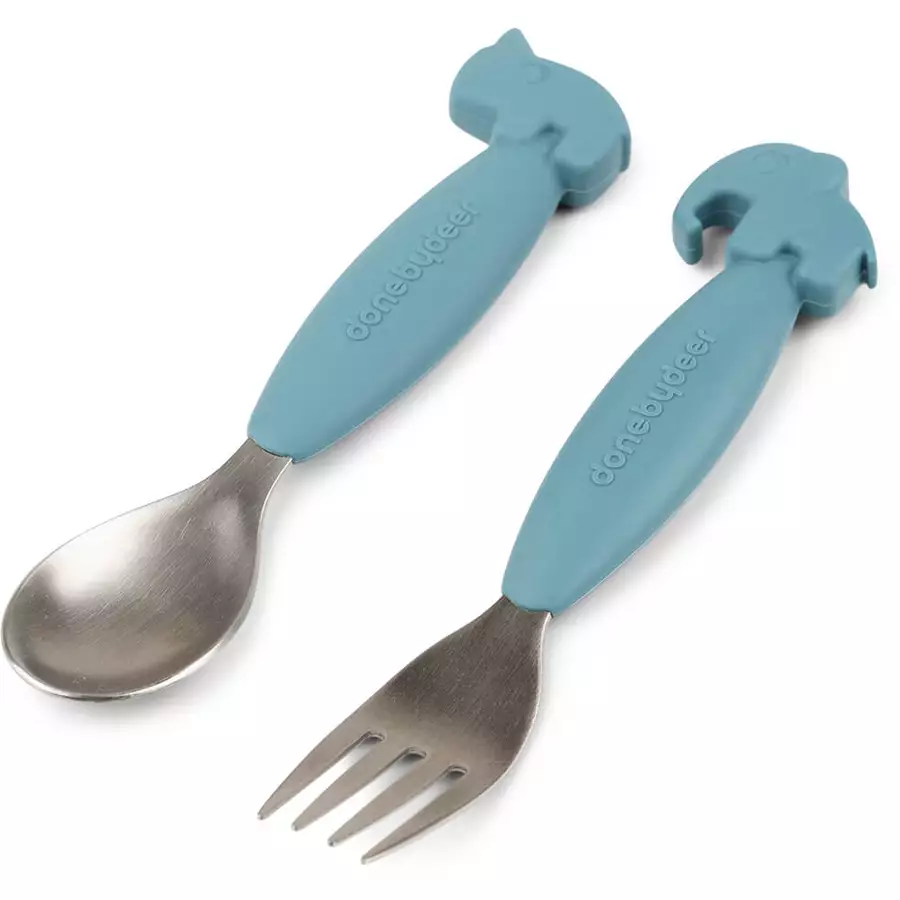 Done by Deer™ Löffel- und Gabelset Easy-grip, Deer friends Blau