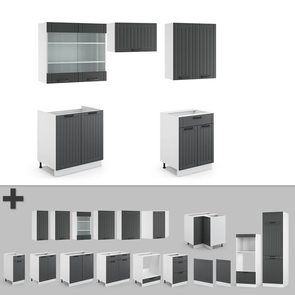Vicco Küche Fame-Line 200 cm Küchenzeile Landhaus Küchenblock Einbau Anthrazit
