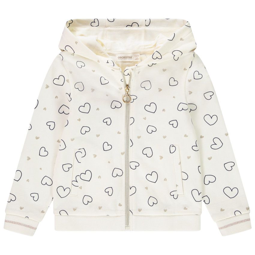 Gilet à capuche imprimé fantaisie pour fille - Ecru