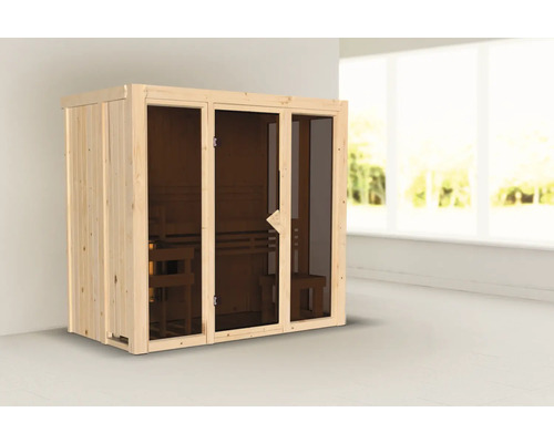 Elementsauna Karibu Iravos 2 zonder oven en gebronsde volledig glazen deur