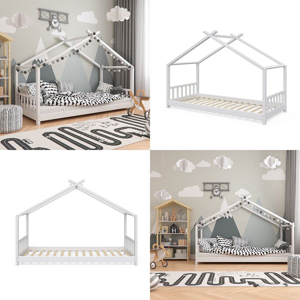 VitaliSpa Design Kinderbett Hausbett Weiß Kinderhaus Holzbett Matratze 90x200