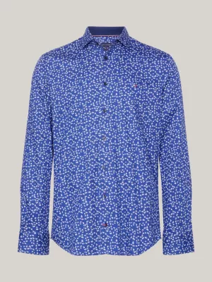 Camisa de veludo cotelê slim com estampa floral miúda